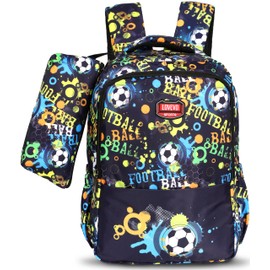 LOVEVO School Backpack for Boys & Girls, Lightweight, Durable & Water Resistant Travel Sports Football Backpack for Kids, 38 x 18 x 14cm (Football Green)