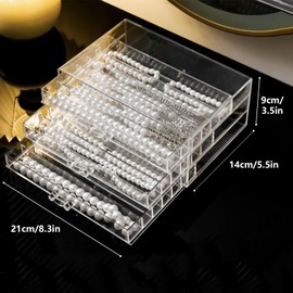 Nwvuop Acrylic Necklace Storage Box, Clear Necklace Storage Display Box Dustproof Jewellery Organiser for Necklace Bracelet Chains(3 Drawers)
