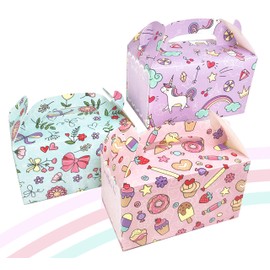 MintieJamie Handle Cardboard Treat Boxes 6.25 X 3.5 X 3.5 Inches, Pack of 12pcs Pastel Color Cute Birthday Boxes, Party Favor Gifting Gable Boxes