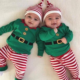 Hifot Babys First Christmas Girls Boys Romper Baby Christmas Outfit Newborn Elf Outfit Long Sleeve Jumpsuit + Pants + Hat Infant Clothes Set