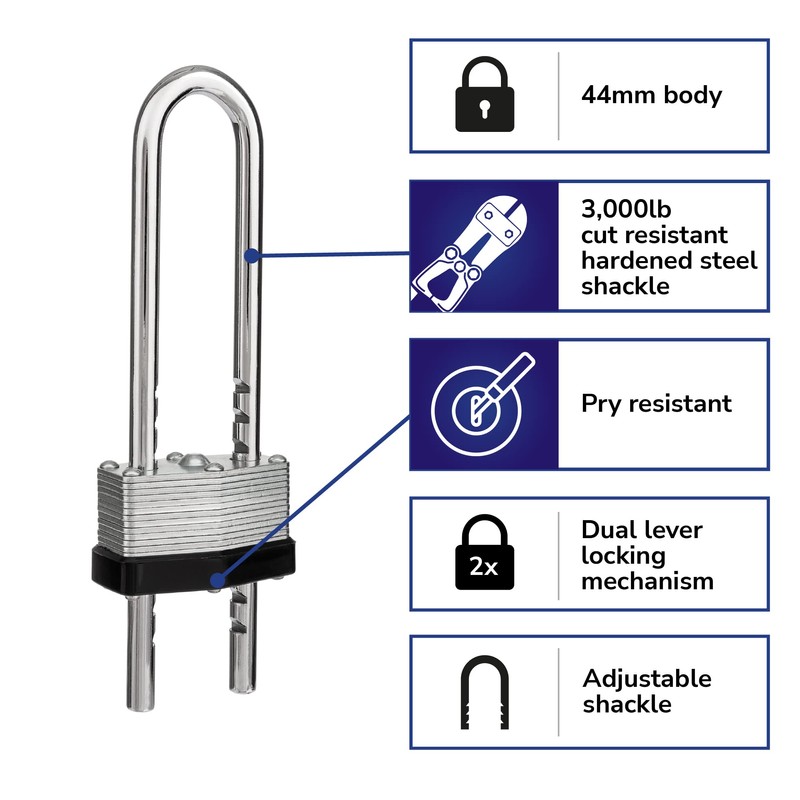 BRINKS - 44mm Laminated Steel Keyed Padlock with Adjustable Shackle