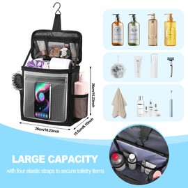 Kebrela Hanging Shower Caddy Portable, Travel Toiletry Bag for Men & Women, Large Capacity with Hook,Dorm Room Essentials With Waterproof Phone Compartment, for Bathroom, Picnic, Gym, Travel(Black)