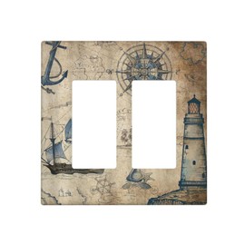 Nautical Ocean Double Rocker Decora Outlet Covers Plate 2 Gang Light Switch Cover Decorative Lighthouse Sailboat Anchor Coastal Gfci Wall Plate Electrical Switchplate Faceplate for Farmhouse Bathroom