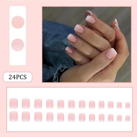 RUPOFUZA Acrylic Press on Nails Short Fake Nails, 24Pcs Square False Nails with Pink Ombre Press on Nails Designs Glossy Artificial Nails Stick on Nails for Women Girls