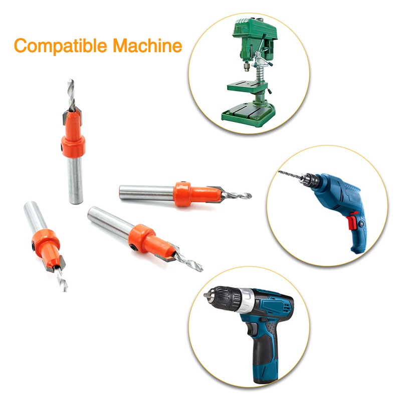 5pcs Countersink Drill Bit Woodworking Screws Chamfering Wood Hole Drills