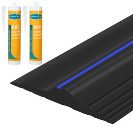 ToLanbbt 20Ft/6M Universal Garage Threshold Seal Strip with 300ml Black Sealants/Adhesives, Garage Door Bottom Weatherproof Strip Rubber DIY Weather Stripping Replacement (Black-Blue Line)