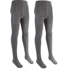 CHAAL® 2 Girls Cotton Tights Uniform School Kids Plain Thick Tights Winter Warm Grey, 9-10 Yrs