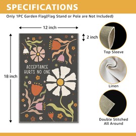 JMYROG Acceptance Hurts No One Retro Garden Flag, Double Sided Yard Outdoor Farmhouse Lawn Porch Decor Flag, Human Rights Decor, Women's Rights Flag, Social Justice Yard Gifts for Family Friend