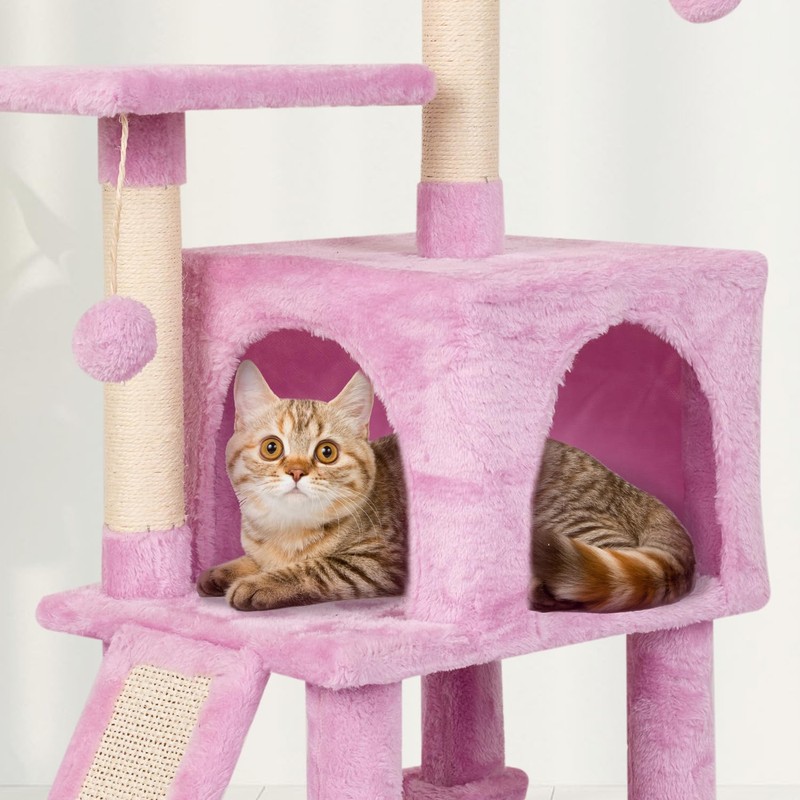 MIAO PAW Pink Cute Cat Tree for Indoor Cat Tower