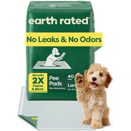 Earth Rated Max Absorbency Puppy Pee Pads for Dogs Absorbs 2X Faster & 2X More, Leak-Proof Odor-Free Potty Training Wee Wee Pad, Unscented, Large, 22” x 23”, 40 Count