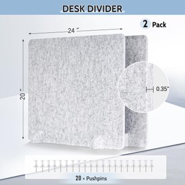 AMUSIGHT 2 Pack Acoustic Desk Dividers - 24" x 20" Freestanding Privacy Panels Set with Noise - Reducing Design Cubicle Sound Proof, Ideal for Office, Classroom, and Home (Silver Gray)