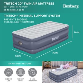 Bestway Tritech Air Mattress Twin 20" Built-in AC Pump
