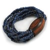 Avalaya Multistrand Denim Blue Glass Bead with Brown Wooden Bead