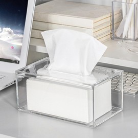Acrylic Transparent Tissue Box Cover Modern Holder Dispenser for Living Room Bedroom, Clear Rectangular Napkin Box for Home Restaurant