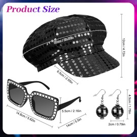 Dreamtop 3Pcs Black Abba Blue Hat Disco Hat for Adults Abba Cap 70s Abba Accessories with Black Hat Sunglasses Earrings Abba Costume Set for Women Theme Party Birthday Dance
