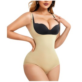 Gotoly Shapewear Bodysuit for Women Tummy Control Fajas Colombianas Waist Trainer Butt Lifter Panty Stomach Body Shaper (Beige, Medium-Large)