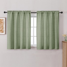 Chyhomenyc - Cortinas verdes de 45 pulgadas de largo, 2 paneles, cortinas cortas con textura de lino sintético filtrante de luz, cortina de bolsillo para barra de tratamiento de ventana suave para