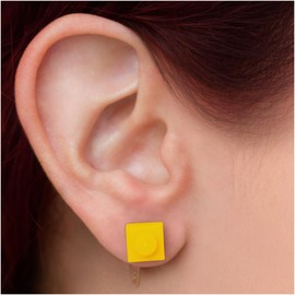 Square Brick Stud Earrings with Gold-platted Body. Lightweight, Hypoallergenic, Great for daily outfits, Original design by Re-Do Bricks. Aesthetic. Unique. Trendy. (Yellow)