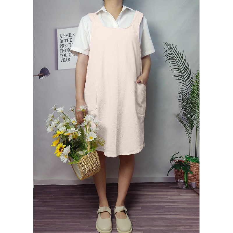 Cotton Cross Back Aprons Solid Color Cooking Kitchen Garden Smock