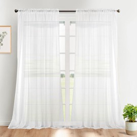 Dreaming Casa Solid Sheer Curtains Living Room White Rod Pocket Voile Draperies Window Treatment 72" W x 84" L 2 Panels
