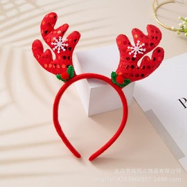 Red Deer Antlers Headband - Christmas Headbands Snowflake Head Bopper Hair Decorations Deer Headband Winter Holiday New Year Party Funny Deer Antler Headbands for Women Girls Accessories Gift 1PCS