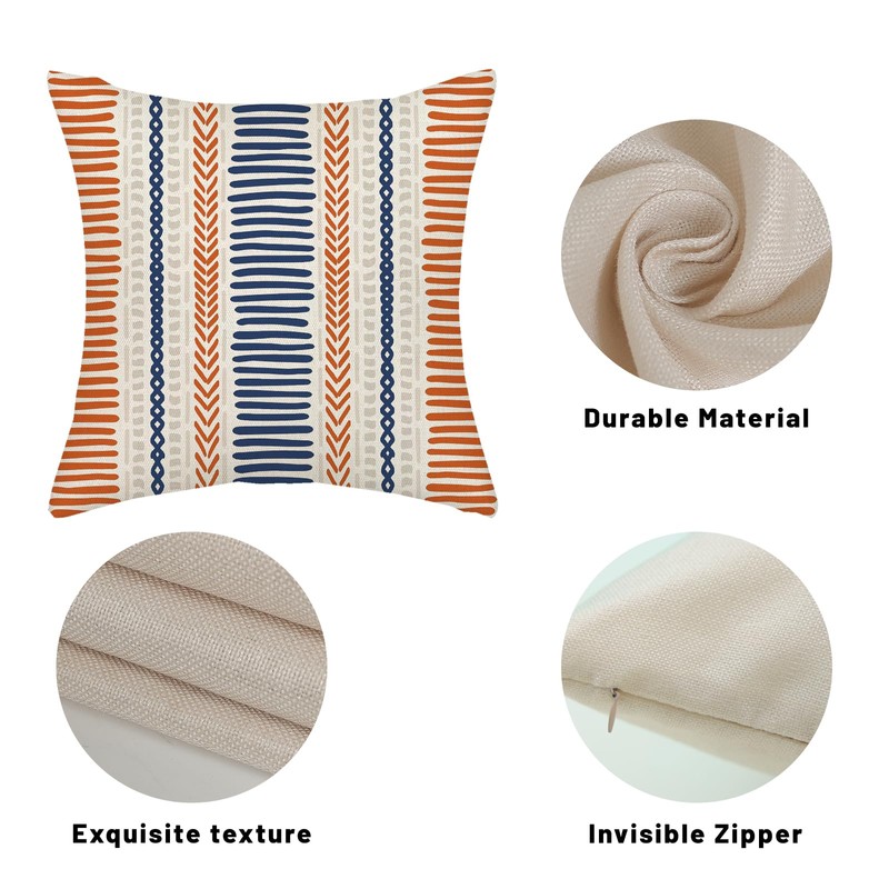 Burnt Orange Navy Blue Pillow Covers 18x18 Inch 2 Pcs