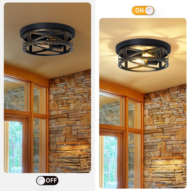 ZHU YAN Farmhouse Light Fixtures,2 Pack Flush Mount Ceiling Light,Rustic