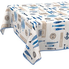 Fabric Tablecloth, Table Linen, Textile, Cotton, Polyester, Fabric, Washable, Easy Care, in Round, Oval, Square, Maritime, 100 x 140 cm, with Hem (Edged)