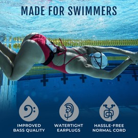 H2O Audio 100% Waterproof Headphones. Noise Canceling, Sweat Proof Surge+ Swim Headphones Perfect for Swimming & All Watersports, 'Black/Blue'