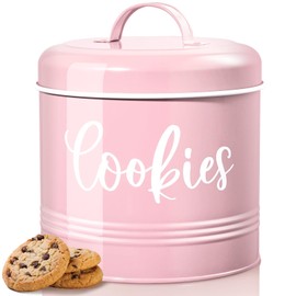 DAYYET Pink Cookie Jar for Kitchen Counter, 1 Gallon Vintage Cookie Jar with Airtight Lid, Large Food Storage Container for Candy, Cookies, Dessert, Farmhouse Kitchen Decor and Accessories