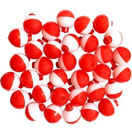Fish WOW! 100pcs 1" Fishing Float Snap-On Round Floats Push Button Float Bobbers Red White - 1 inch