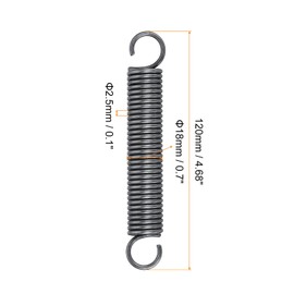 Sourcingmap Extension Spring - 2.5mm Wire Dia, 18mm OD, 120mm Free Length Spring Steel Small Dual Hook Tension Spring, 4Pcs