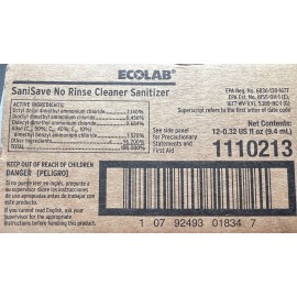 ECOLAB Sani Save No Rinse Cleaner Sanitizer 1110213 0.32oz Each Lot of 12