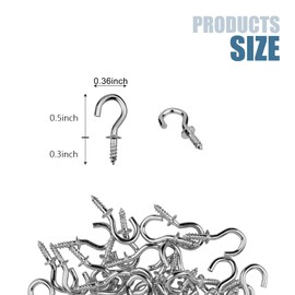 50 Pcs Ceiling Hooks, 1/2 Inch Small Screw Hooks Cup Hooks Screw in for Jewelries Crafts Keys Caps Cups (Silver)