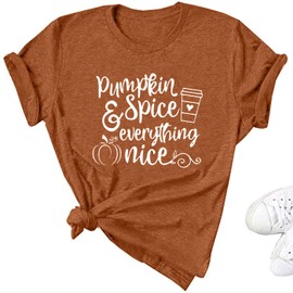 Pumpkin Spice and Everything Nice Shirt Women Fall Pumpkin Graphic Tee Funny Print Halloweeen Tshirts Tops (Orange, L)