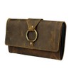 Vintage Distressed Leather Trifold Wallet with Ring Closure, Brown, Multi-Compartment