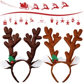 Christmas Reindeer Antlers Headband Headwear Dark Brown Light Brown Deer Antlers Headbands Headpiece with Bells for Xmas Party Supplies
