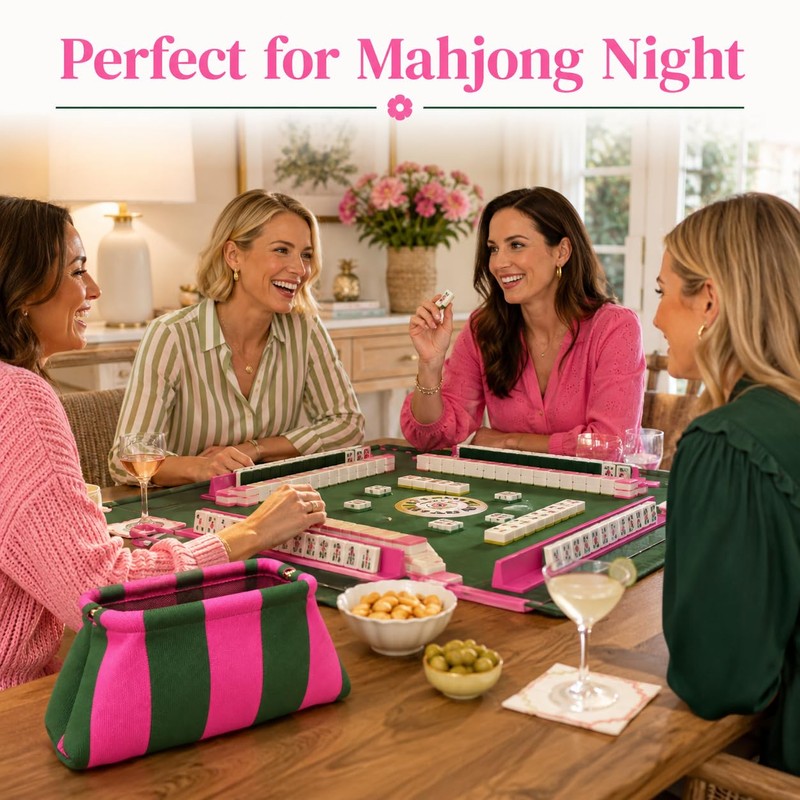 Woven Mahjong Tile Bag for American Mah Jongg, Striped Crochet
