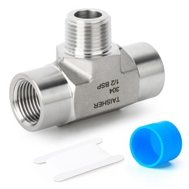 TAISHER 1 Pcs Forging of 304 Stainless Steel Street Tee Pipe Fittings, 1/2" BSP Female x 1/2" BSP Male x 1/2" BSP Female Pipe Fittings, Male Branch Tee, for Water Oill Air Gas