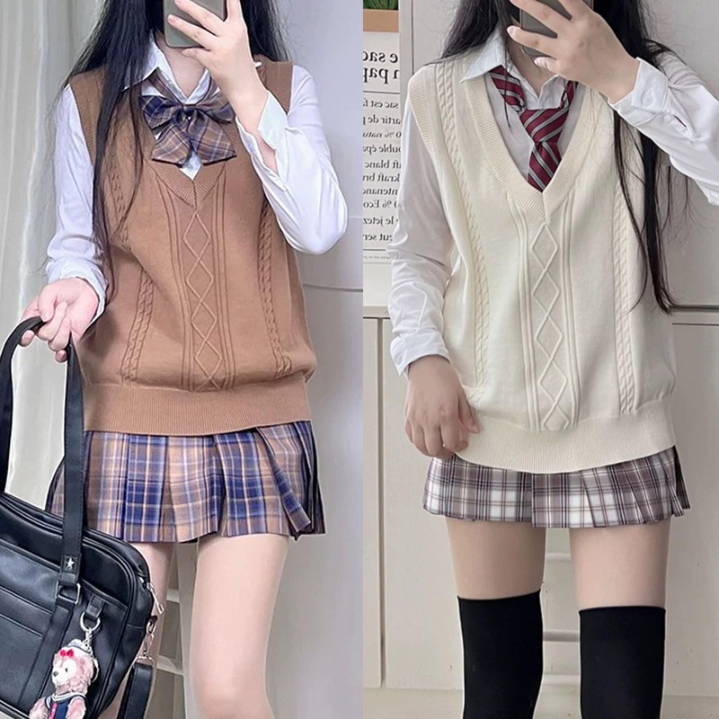 Wowcarbazole School Vest, Student Uniform, Knit Vest, V Neck, For