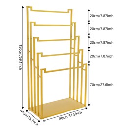 Eapmic 5-Tier Metal Scarf Display Stand, Floor Standing Freestanding Organizer with Sturdy Iron Frame, Gold Silk Shawl Hijab Rack for Commercial Clothing Retail Store, Boutique, Home