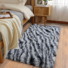 Ailyei Soft Runner Rugs for Bedroom Hallways, 2x4 Black and White Fluffy Shag Throw Area Rug Non Slip for Bedside Dorm, Long Shaggy Furry Carpet for Nursery Living Room