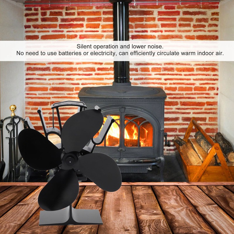 4 Blade Heat Powered Stove Fan Silent Eco Friendly Aluminium