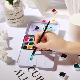 Zonon 51 Pcs Watercolor Paint Palette and Half Pans Set Watercolor Tin Box, Metal Palette Paint Case with Lid Empty with Storage Bag for Travel Artist(Black)