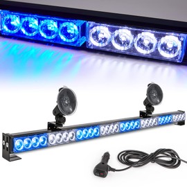 LE-JX Blue/White Emergency Strobe Light Bar 36 Inch 13 Flash Patterns Traffic Advisor Warning Hazard Windshield Safety Lights Bar for Police Volunteer Firefighter Vehicle, Cop Truck (35.5 Inch,32 Led)