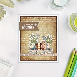 LZBRDY Books & Flowers Theme Clear Stamps & Dies Set - Vintage Book, Plant, and Inspirational Phrases for DIY Scrapbooking, Card Making, and Album Decor