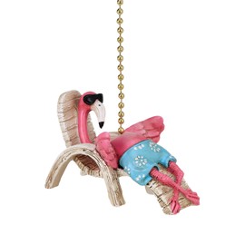 Beachy Pink Flamingo Lounging in Beach Chair Ceiling Fan Light Dimensional Pull