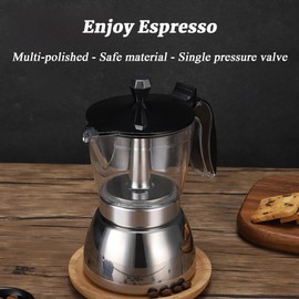 Locadence 200ml Stovetop Espresso Maker, Transparent Stove Top Coffee Maker, Moka Pot with Ergonomic Heat Resistant Handle for Home, Office, Hotel, Restaurant, Cappuccino, Milk, American Coffee