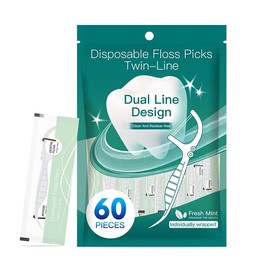 BAIDENTAL Dental Floss Picks 60 Count Individually Wrapped Disposable Flosser，Twin-Line Mint Flavored，Toothpick Stick Soft On Gum & Teeth，Clean and Residue-Free-Oral Care Tools.