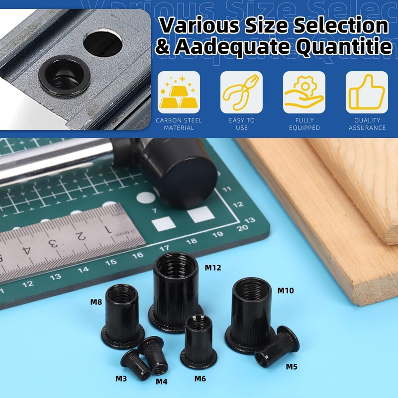 Glarks 30Pcs M12 Rivet Nuts - Carbon Steel Metric Flat